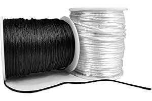 LIBAI-V Nylon String for Bracelet Making 1.5mm Black & White Nylon Cord Satin Cord 200 Yard Silk Satin Cord Satin Cord Nylon 