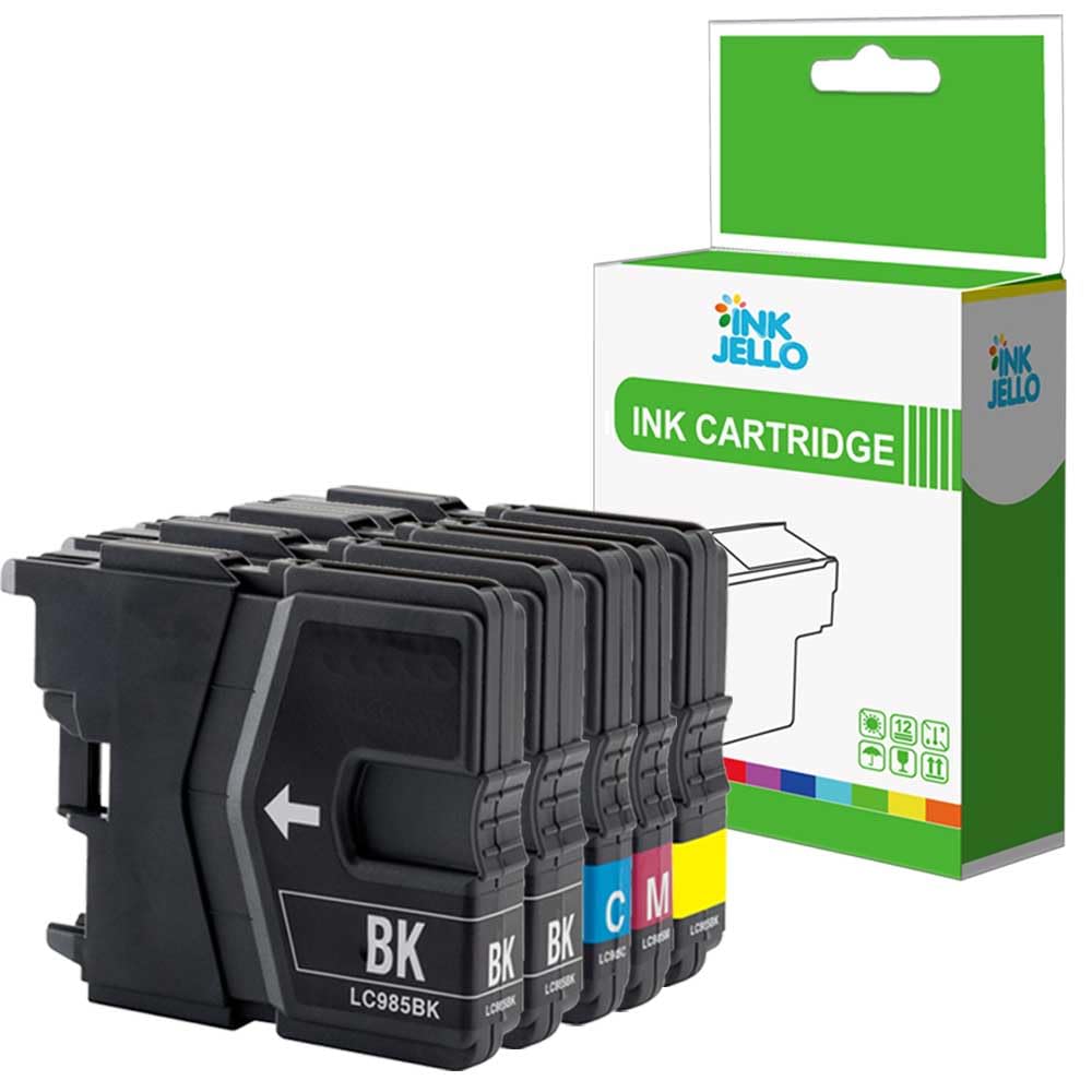 InkJello Ink Cartridge For Printer, Compatible With Brother MFC-J220 J265W J410 DCP-J125 J315W J415W J515W LC985BK/C/M/Y (Black/Cyan/Magenta/Yellow, 5-Pack)