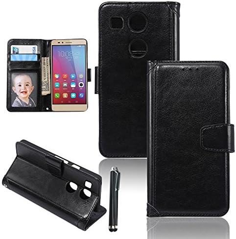 Nexus 5X Case, Cooper GTV Wallet Leather Case with Stand, ID &amp; Credit Card Pocket and Kickstand Flip Cover For LG Google Nexus 5X 2015,Sent Styules Pen(Black)
