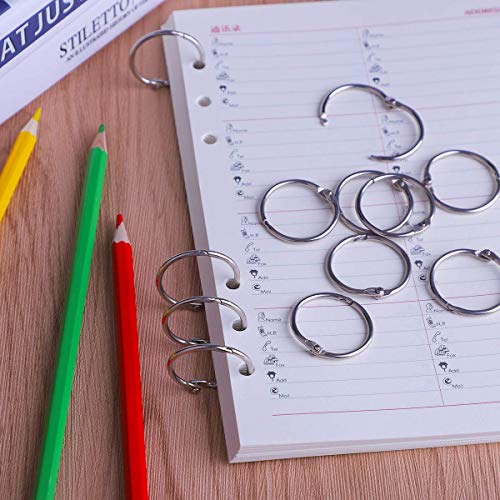 200 Pack Book Rings, Small 1-Inch Metal Rings, Nickel Plated Metal Rings for Flashcards, Index Card Rings, Come with Single Hole Punch Low Force 1-Hole Punch, 20 Sheets Punch Capacity, 1/4" Holes