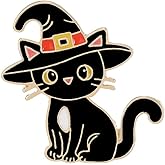 Cute Witch Hat Black Cat Brooch Novelty Enamel Pin for Women Men Lovely Animal Brooches Creative Cartoon Lapel Badge Pins Backpack Bag Clothing Jacket Accessories Halloween Jewelry