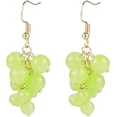 Simulation Fruit Earrings Creative Cute Fruits Dangle Drop Earrings Grape Strawberry Cute Earrings Handmade Lovely Cherry Tassel Dangle Drop Earrings for Women (Green Grape)