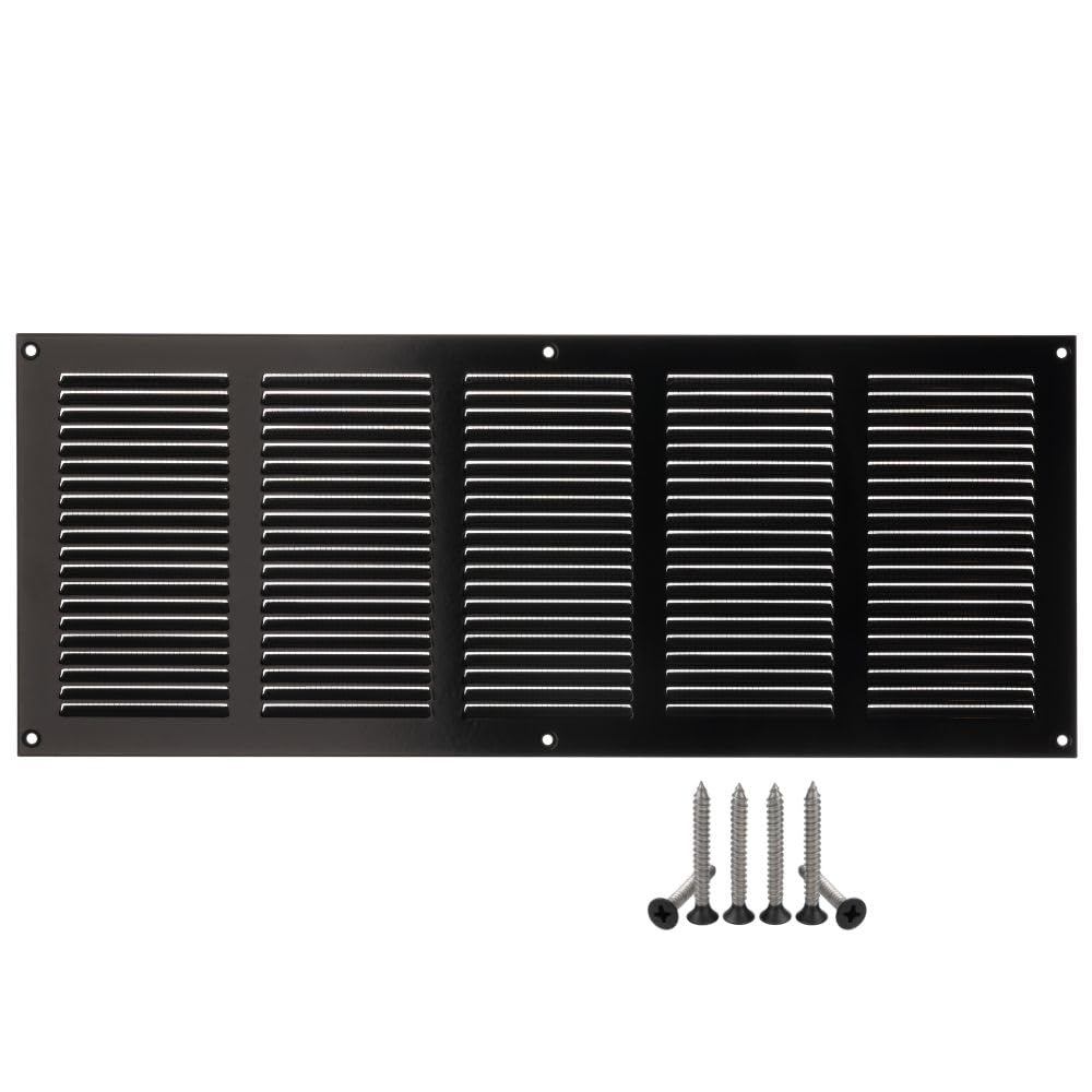 LIRAST 500x200mm Vent Cover Black - 20x8 inch Wall Vent Cover with Insect Mesh - Ceiling Soffit Vents - External Vent Cover - Metal Ventilation Grilles - Air Vent Covers for Walls