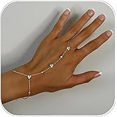 Silver Gold Ring Hand Chain Bracelet for Women non Tarnish Star Dainty Bracelets Hand Chain Ring Stackable Chains Bracelet