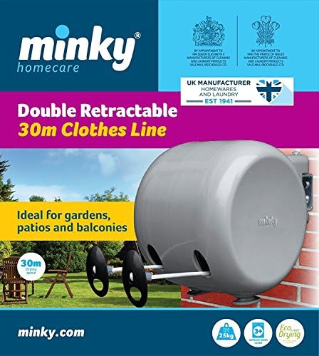Minky Retractable Reel Washing Line - Double retractable line - Indoor washing line outdoor washing line - Ideal for gardens balcony washing line