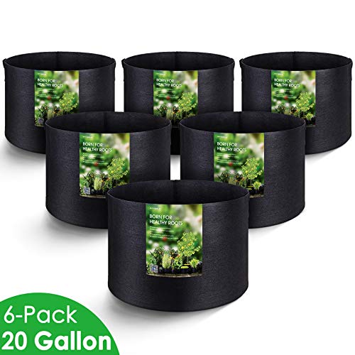 MAXSISUN 6-Pack 20 Gallon Grow Bags, Heavy Duty Thickened Non-Woven Plant Fabric Pots with Reinforced Handles for Gardening