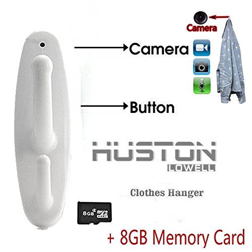 Huston Lowell SUPER Hd Detection Motion-activated Hidden Surveillance Camera in Cloth Hanger with Tf/microsd Card Slot DVR Nanny Babysitting Cam (White) + 8GB Micro SD/TF Card