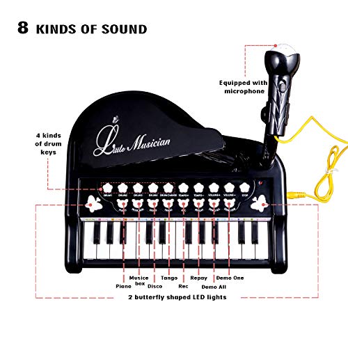 Toy Piano for Kids - Birthday Gift for 2 3 4 5 Year Old - Educational Piano Musical Instrument Toys - Black Keyboard for Child with Built-in Microphone 24 Keys - Thumbnail 6