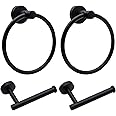 4pcs Matte Black Toilet Paper Holder and Towel Ring Set, Stainless Steel Hand Towel Holder and Towel Hanger with Hardware Pac