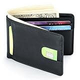 Mens Leather Wallet Slim Front Pocket Wallet Billfold ID Window RFID Blocking