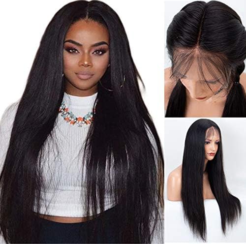 Chantiche 13X6 Straight Human Hair Wigs for Women Glueless Lace Front Wigs Human Hair with Natural Hairline 130 Density Natural Color 22 Inch