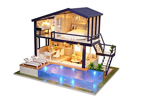 Flever Dollhouse Miniature DIY House Kit Manual Creative with Furniture for Romantic Artwork Gift (Perfect Time Apartment)