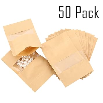 Buy 50pcs Kraft Paper Food Bags Pouch All Purpose Stand Up Zipper Pouch Bag With Clear Window Pack Resealable Food Storage 14 20 4cm Online At Low Prices In India Amazon In