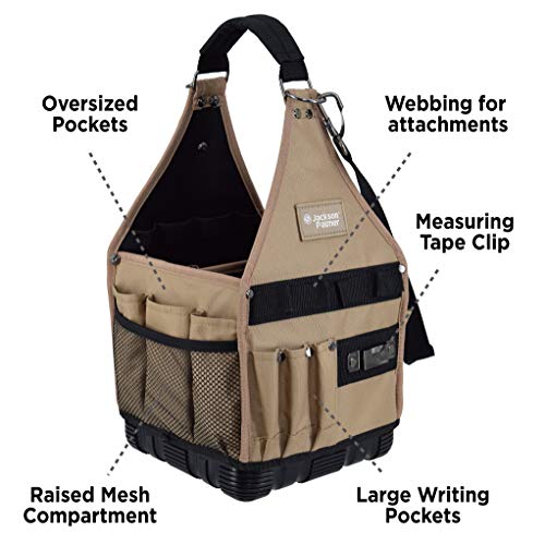 Jackson Palmer Medium 9" Tool Tote Carrier, 27 Pockets (Electrical and Maintenance Tool Bag)