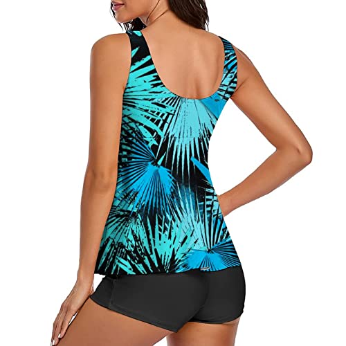 Women Bathing Suit Tropical Print Tankinis Set 2 Piece Beachwear Top with Pantie Summer Swimsuit Casual Swimwear