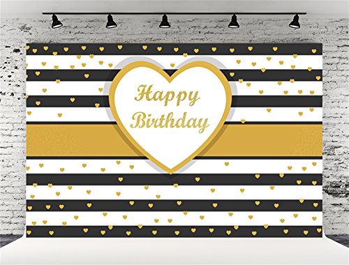 Kate 7X5ft (220cmX150cm) Happy Birthday Photography Backdrop Black and White Stripe Backdrops Gold Love Photo Background Studio Backdrop