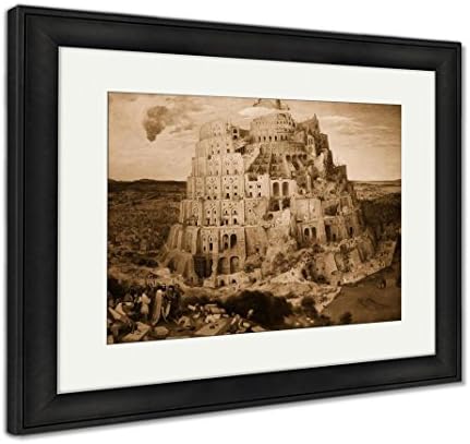 Ashley Framed Prints Tower Of Babel Babylon, Wall Art Home Decoration, Sepia, 34x40 (frame size), Black Frame, AG5816446
