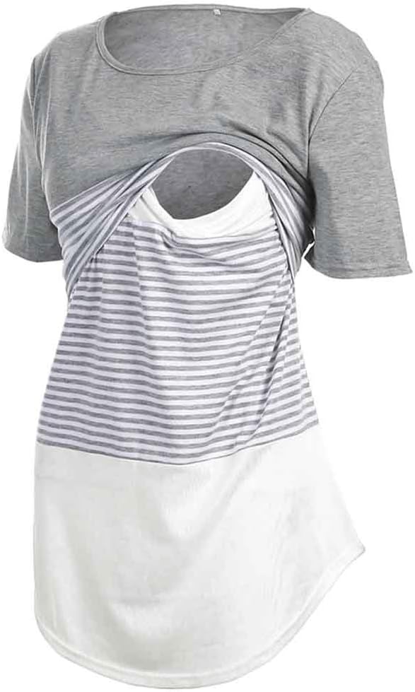 Nituyy Women Short Sleeve Double Layer Nursing Tops for Breastfeeding Maternity Nursing Shirts