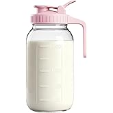 64oz Glass Mason Jar Pitcher with Lid and Spout, 2 Quart Leakproof & Airtight Breast Milk Pitcher, Wide Mouth Mason Jar for Iced Sun Tea, Milk Storage, Cold Brew Coffee, Juice