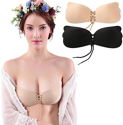 Penta Goose Sticky Strapless Bra Self Adhesive Bra Silicone Invisible Push up Plunge Bras with Drawstring{New 2018 Version}