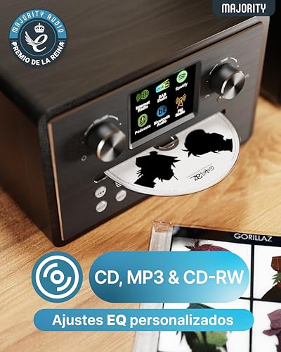 MAJORITY Homerton HiFi Equipo de Música | Reproductor de CD Player, Radio Internet WiFi, DAB/DAB+ Radio Digital y FM | Minicadena con Bluetooth 5.3, Reproducción USB, Spotify Connect