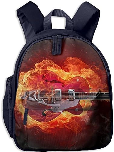 Electric Guitar Flame Anti-abrasion Adjustable Comfortable Casual Oxford Cloth Boy Child Backpack 12.5"x10.5"x4"