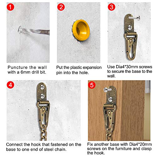 Purife 10'' Furniture Anchors for Baby Proofing, Adjustable Heavy Duty Metal Anti Tip Furniture Safety Strap, Furniture Mounting Kit, Wall Anchoring Kit Secure Bookcase Dresser Cabinet, Antique Bronze