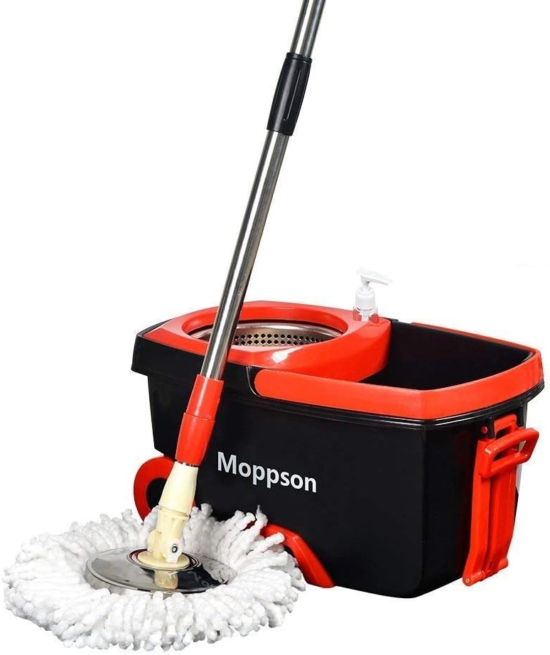 Moppson Spin Mop Bucket System Stainless Steel Square Bucket Floor
