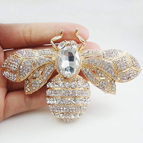 TTjewelry Bee Brooch Pin – Austria Crystal Rhinestone, Gift Box, 10cm Wide