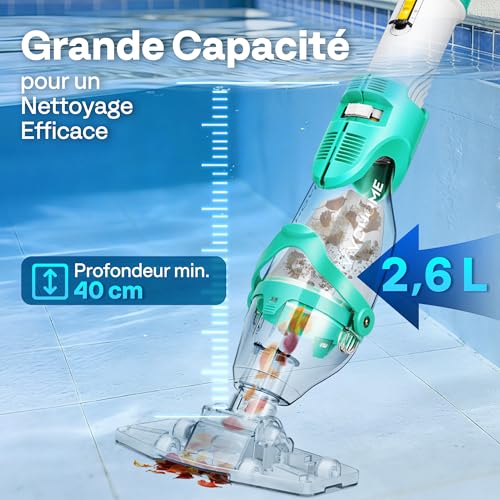 VIVOHOME 72LPM Cordless Pool Vacuum with Battery, Portable Pool Cleaner with 4 Filter Bags 2.6L, Telescopic Pole, 250cm Suction for Above Ground and Buried Pool, Spa