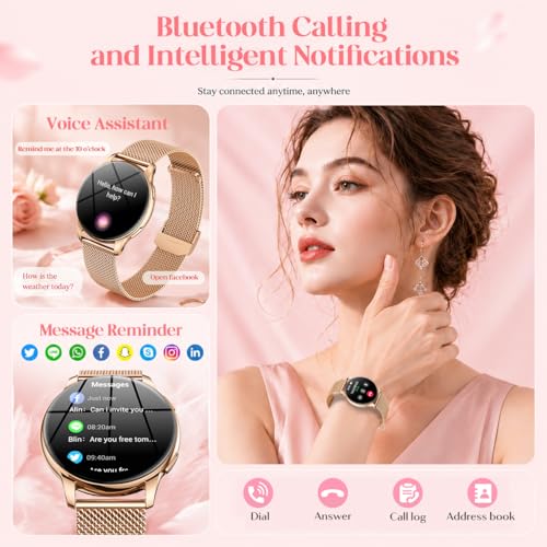 Women's Smart Watch with Bluetooth Call: 1.32" AMOLED HD Round Smartwatch IP68 Waterproof Activity Fitness Bracelet with Blood Pressure Monitor Sleep SpO2 with 120+ Sports for Android iOS