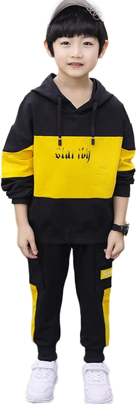 Amazon Jpバレンタインデー キッズ ジャージ 上下 2点セット 子供服 男の子 トレーナー パンツ セットアップ スウェット パーカー スポーツウェア ジュニア フード付き 切り替 オシャレ 通学 運動着 アウター 春秋 ジャージ 通販