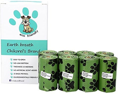 Chikorel brand Earth Breath Dog Poop Bag Bundle – Eco-Friendly, Unscented Pet Waste Bags – 8 Refill Rolls (15 bags per Roll) for Puppy, Small, and Large Dog Breeds – 120 Dog Poop Bags