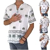 Men's Elephant Print T-Shirt 100% Cotton Hippie Yoga Top Summer Shirt