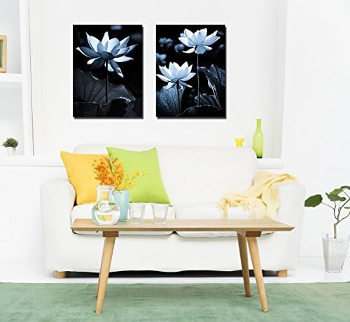 yozhohoo Black And White Wall Art Lotus Flowers Modern Canvas Prints Artwork 2 Panels Abstract Floral Oil Paintings Pictures Photo Print on Canvas Home Decor
