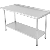 NSF Stainless Steel Prep Table 60x24x35in Arc Edge No Caster Wheels | backsplash, adjustable undershelf, 5 hooks, removable trash rack, caster wheels, kitchen, restaurant, brewing, garage