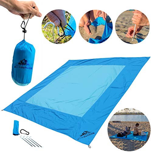 Big Blue Beach Blanket by AIO- Water, Sand, Wind Resistant – Parachute Nylon – Lightweight, Portable in It’s Personal Carry Bag – One of The Best Blankets for a Summer Picnic by The Ocean!