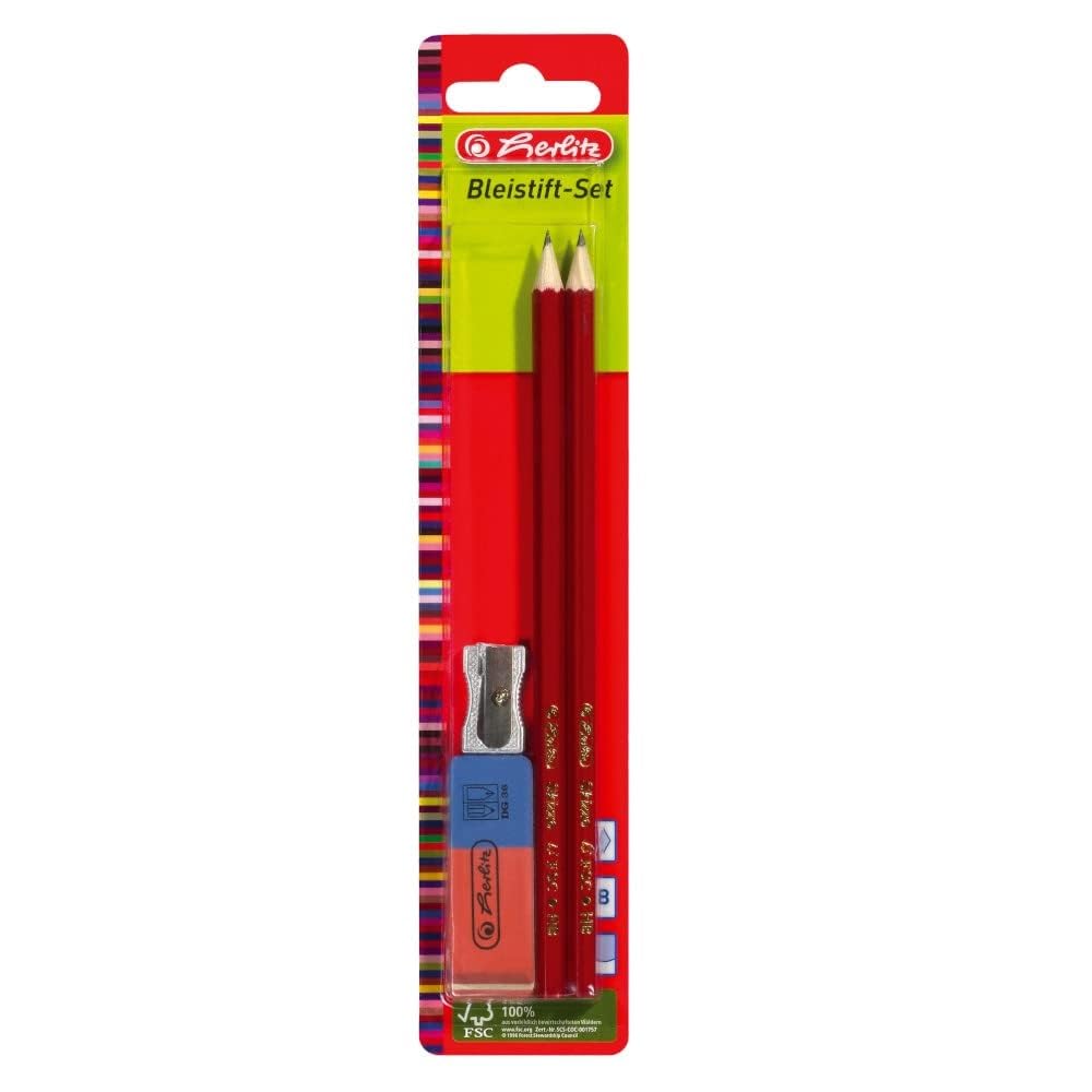 Herlitz Pencil Set: 2 Pencils Made of FSC Wood, 1 Eraser and Sharpener, Hardness HB, Varnished, 180 Pieces (1 Pack)
