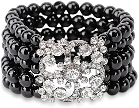 Art Deco Bracelet Gatsby 5 Rows Fashion Faux Pearl Elastic Bangle 20s Flapper Accessories Jewelry