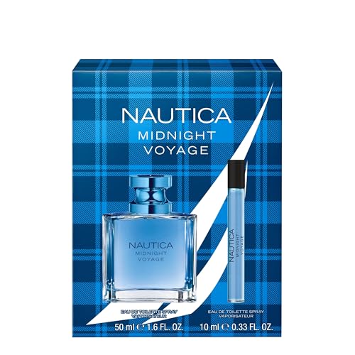 Nautica Midnight Voyage Giftset, 1.6oz EDT + 0.33 fl oz Pen Spray, Notes of Pink Pepper, Amber, and Mint, Men's Fragrance, Long Lasting, Everyday Fragrance, Travel Size