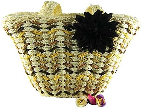 Top Shop Floral Multi-color Handmade Crochet Straw Woven Shoulder Handbags Tote Beach Bag Brown Satchels