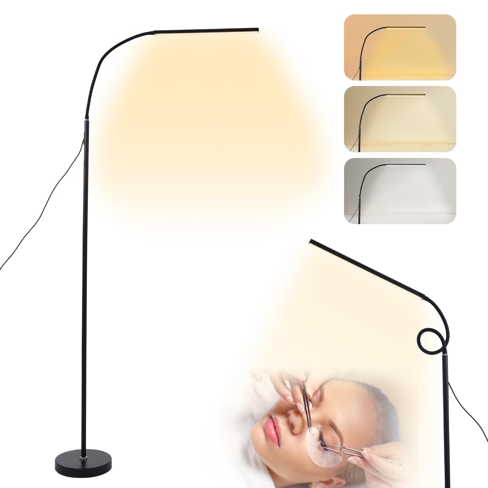Photo 1 of Emmuic LED Floor Lamp, Bright Adjustable Vertical Floor Lamp, Eye Caring Eyelash Floor lamp for Living Bedroom Black