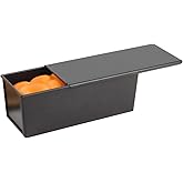 KVMORZE 2.2LB Pullman Loaf Pan with Lid, Toast Mold Nonstick Bread Pan Bakeware, Commercial Pullman Bread Pan Dough Capacity, Carbon Steel Bread Toast Baking Pan Mold for Baking Bread-Black