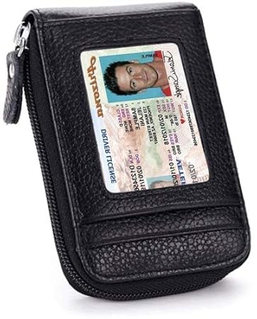 KQueenStar RFID Protector Genuine Leather Wallet for Man and Women,Schwarz
