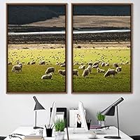 2 Piece Framed Canvas Wall Art Herd of Farm Animals Canvas Prints Home Artwork Decoration for Living Room,Bedroom - 16