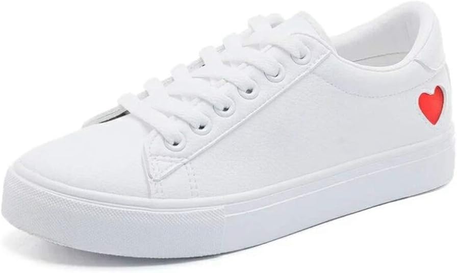 Women Vulcanized Shoes Female Red Heart lace-up Low Heel Fashion Walking Shoes Ladies White Low 