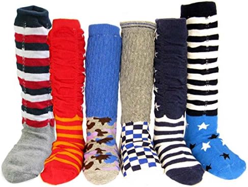 KF Baby Non-Skid Ruffle Calf Socks Value Pack [Set of 6 pairs], for Boys, 6 - 18 Months