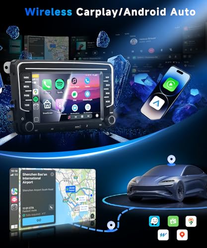 VECHTEL 4G+64G Android 15 Car Radio for VW Golf 5 6 Passat Jetta Caddy EOS T5 Tiguan Touran CC Polo, 7 Inch HD Screen Tactile co Carplay Android Car Wireless GPS WiFi USB Type-C Bluetooth FM RDS Camera