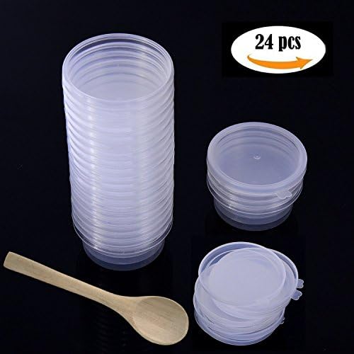 Slime Storage Containers with Lids and Wooden Spoon - 24 Pack Reusable Foam Ball Plastic Storage Jars for 20g Slime Glue Making, Soft Clay,Leakproof Clear Plastic Storage Slime