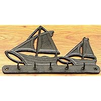 Sailboat Key Hook Cast Iron - Vintage Wall Mount Nautical Hanger